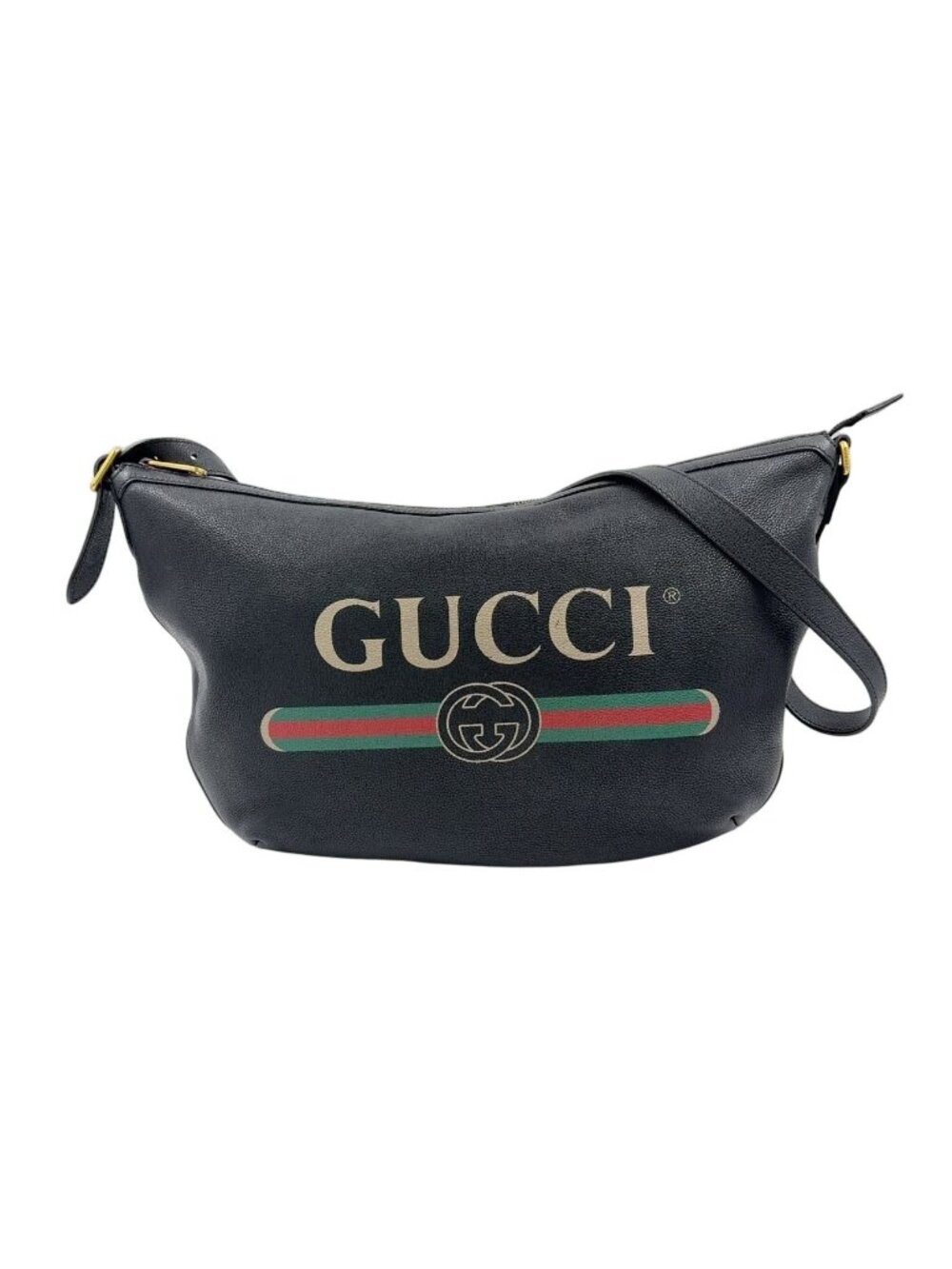 Gucci Half Moon Hobo Vintage Logo Leather Black Multicolor Shoulder Bag Gold